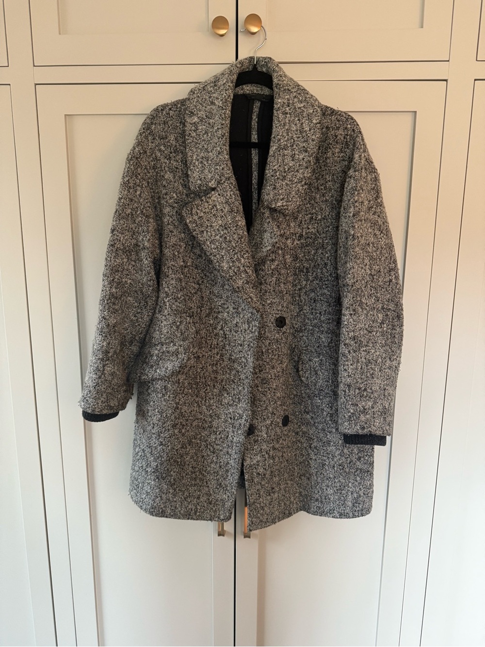 Topshop Grey Marled Wool-Blend Pea Coat